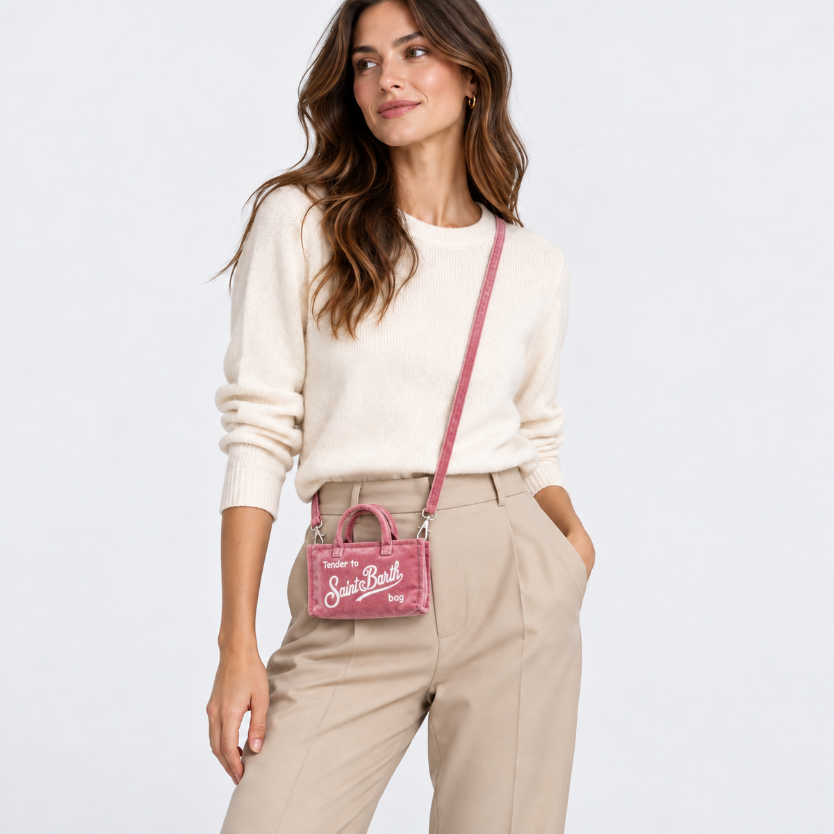 MC2 Saint Barth Phone Bag Donna in Velluto Rosa con Tracolla