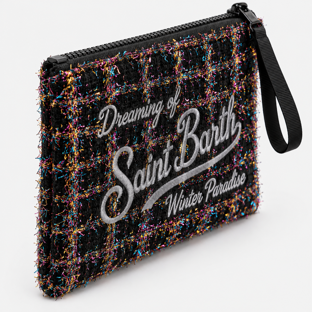 MC2 Saint Barth Pochette Donna Aline Tweed Shiny Nero Multicolore