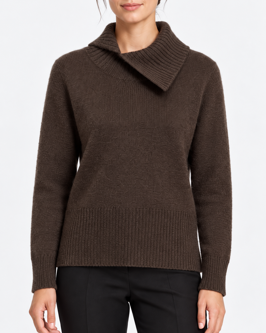 Gran Sasso Maglia Donna Marrone in Cashmere con Collo Asimmetrico