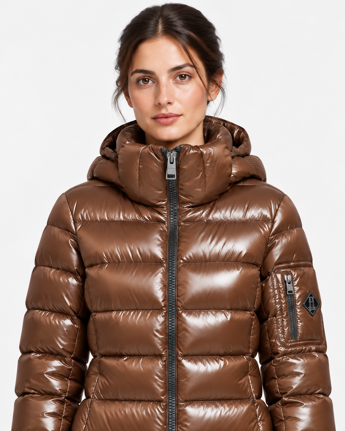 Herno Piumino Donna in Nylon Lucido Testa di Moro con Cappuccio