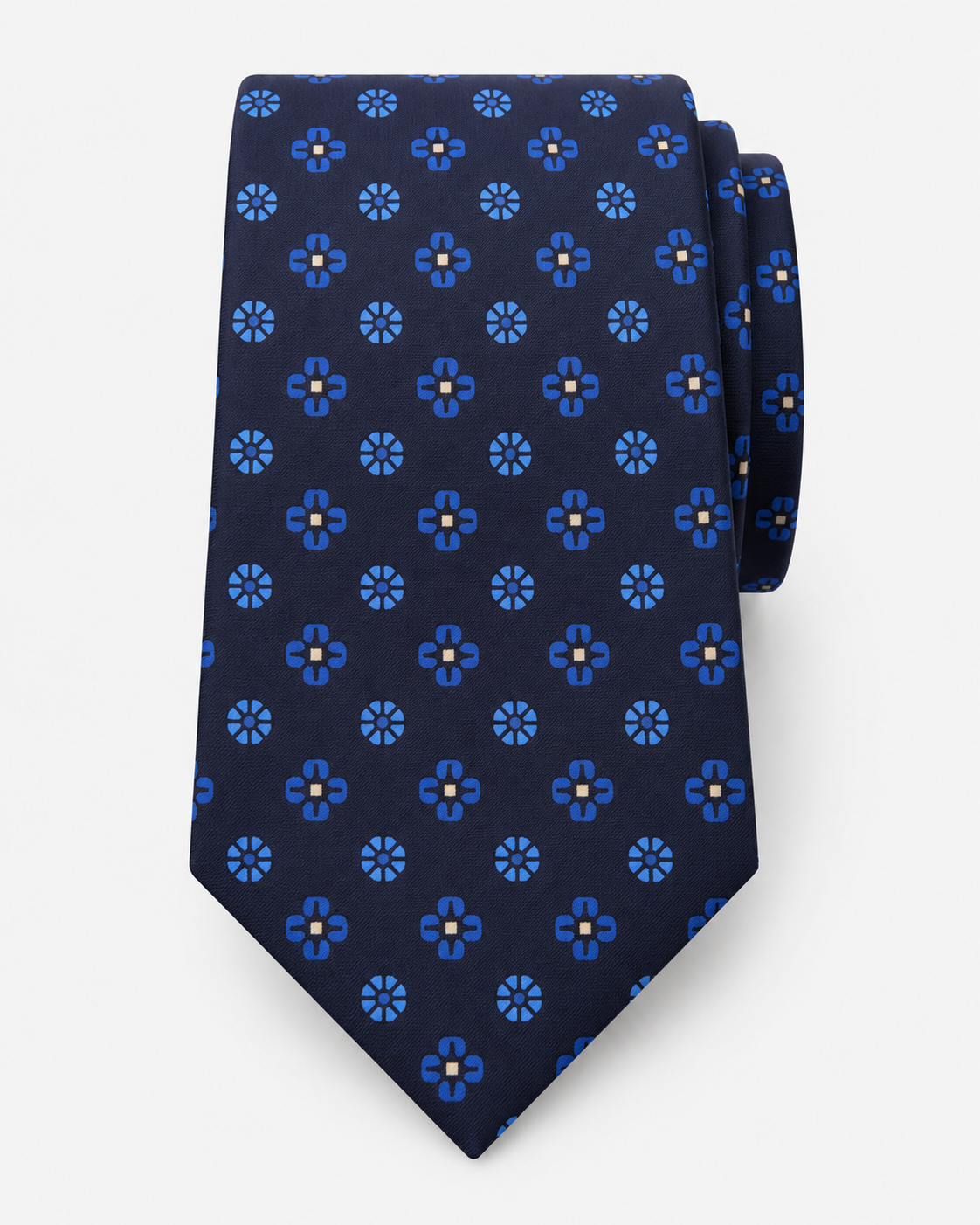 Fefè Cravatta Uomo in Seta Blu Navy con Doppia Fantasia Floreale