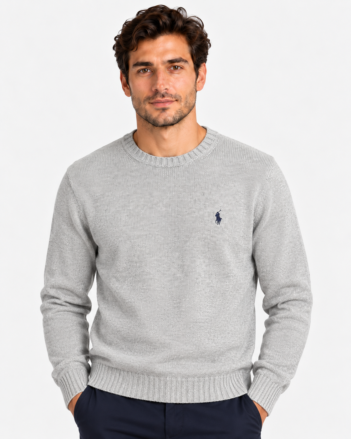 Polo Ralph Lauren Maglione Uomo Girocollo in Cotone Grigio