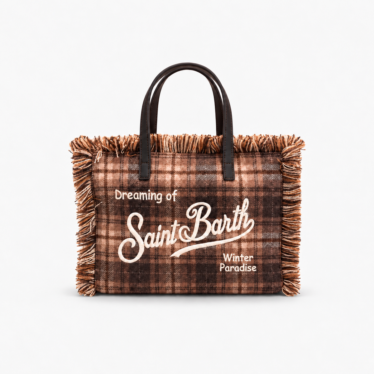 MC2 Saint Barth Borsa Donna Colette Tartan Marrone con Frange