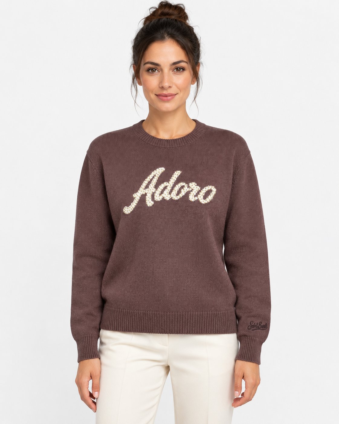 MC2 Saint Barth Maglia Donna New Queen Adoro Marrone con Strass