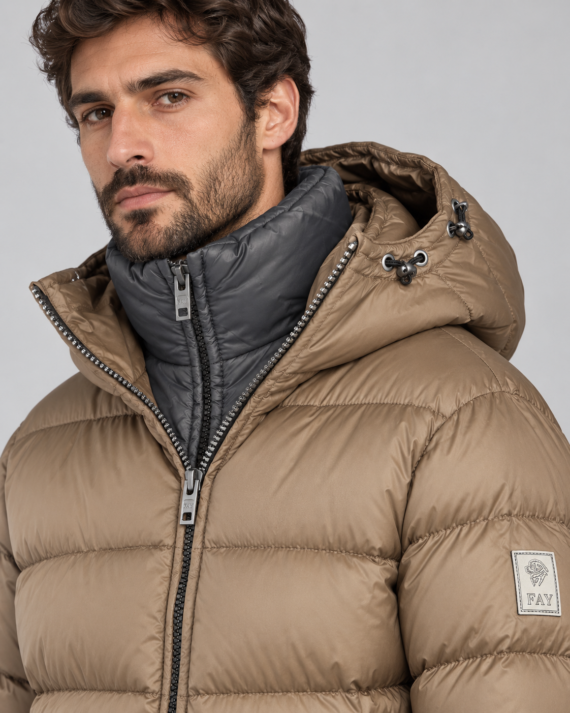 Fay Piumino uomo Double Front in nylon tortora