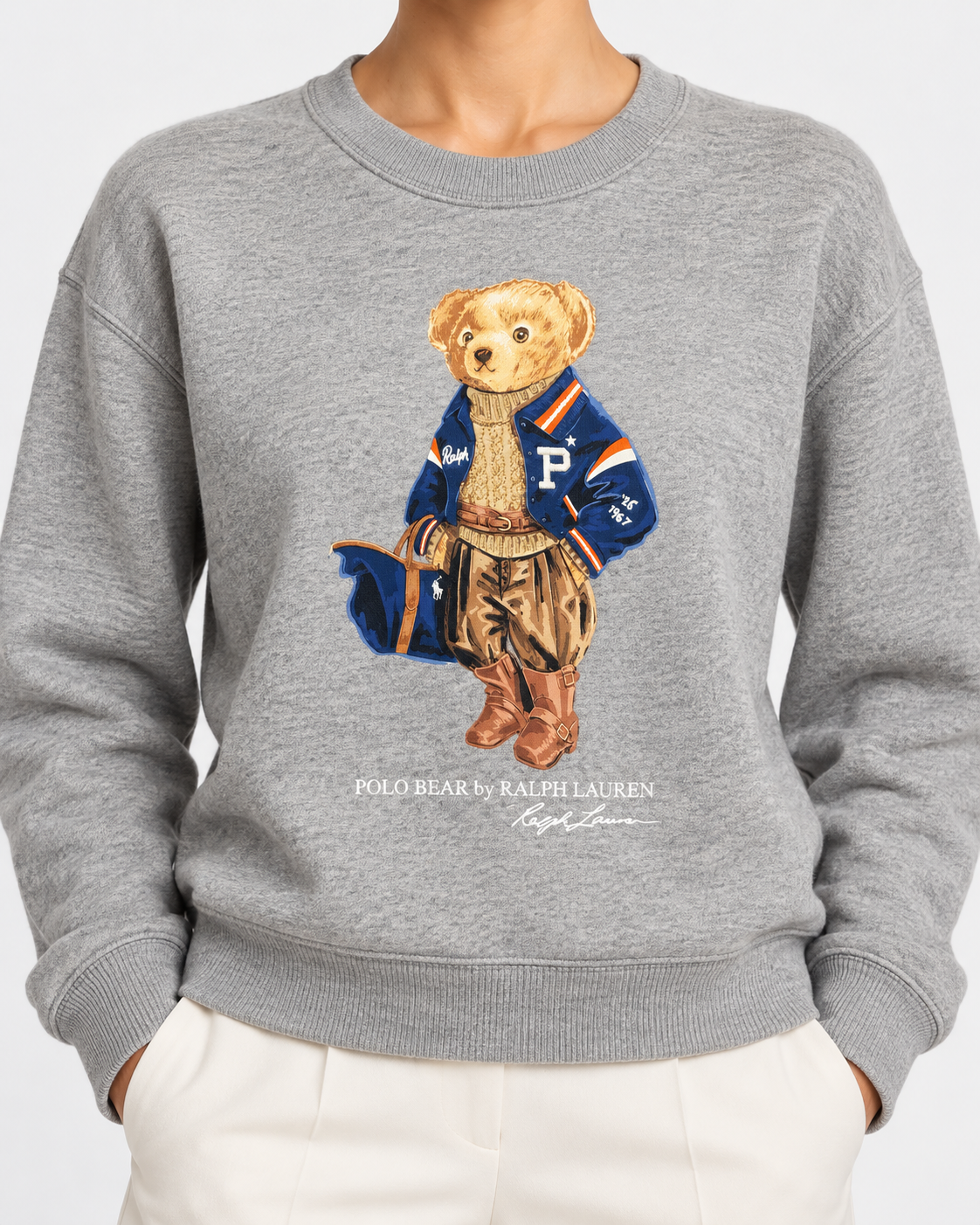 Polo Ralph Lauren Felpa Donna Polo Bear Girocollo Grigio Mélange