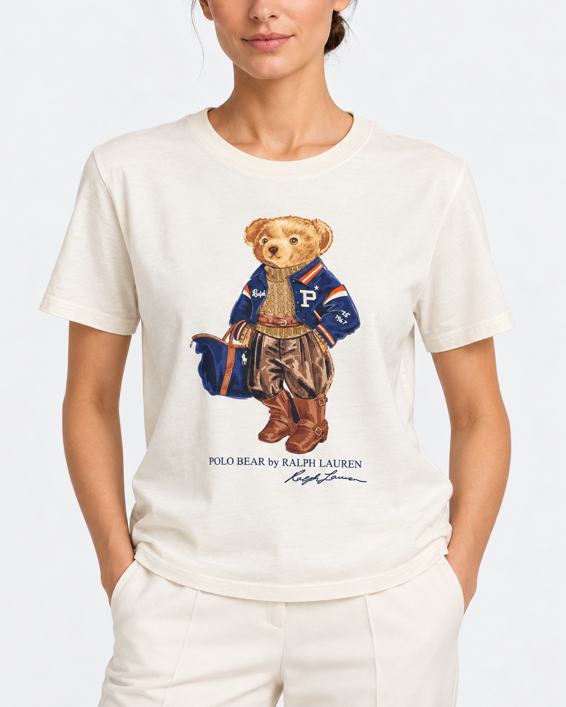 Polo Ralph Lauren T-shirt Donna Polo Bear in Cotone Avorio