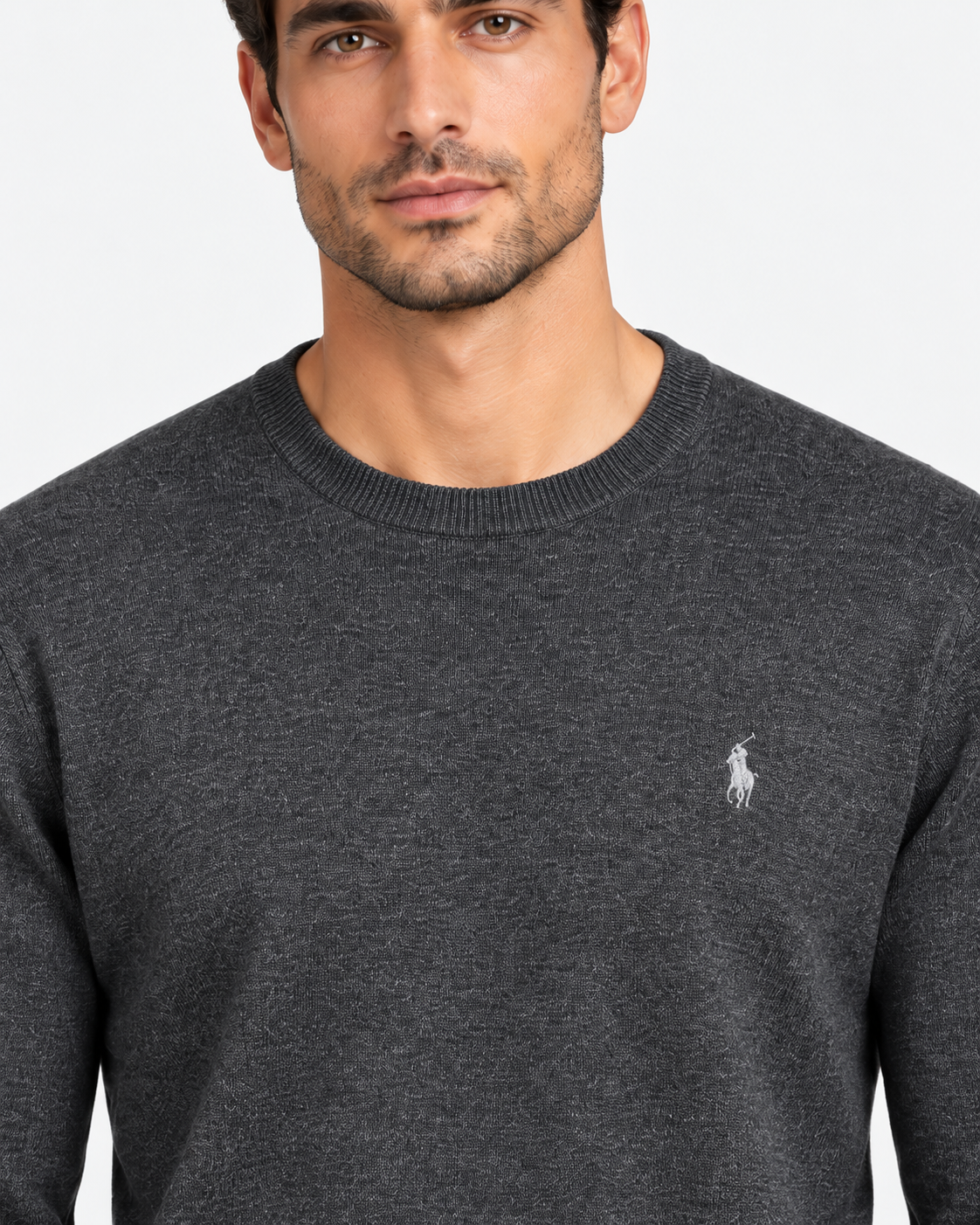 Polo Ralph Lauren Maglione Uomo Girocollo in Pura Lana Grigio Antracite