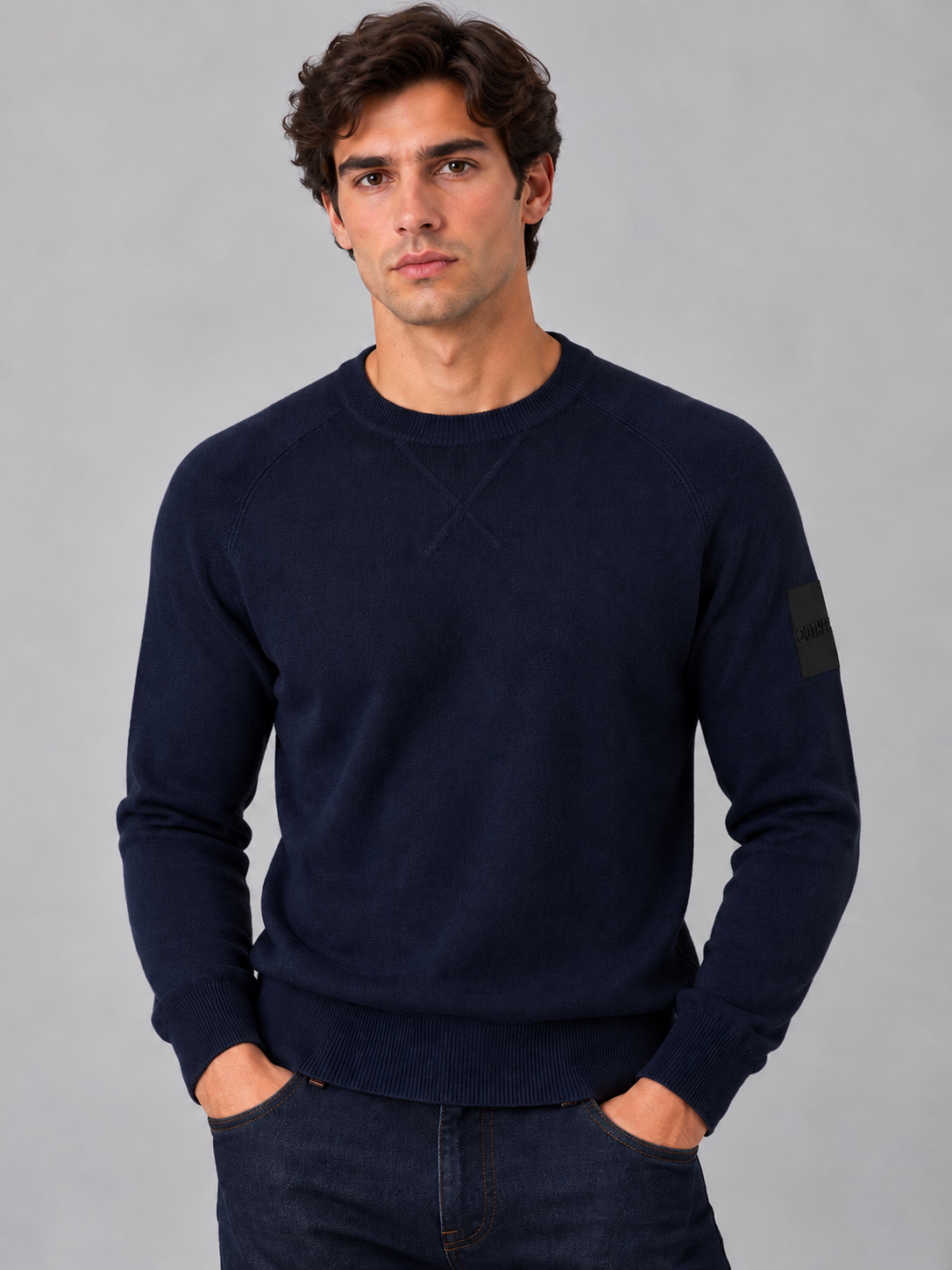 Outhere maglione girocollo uomo woodveil in misto lana blue navy
