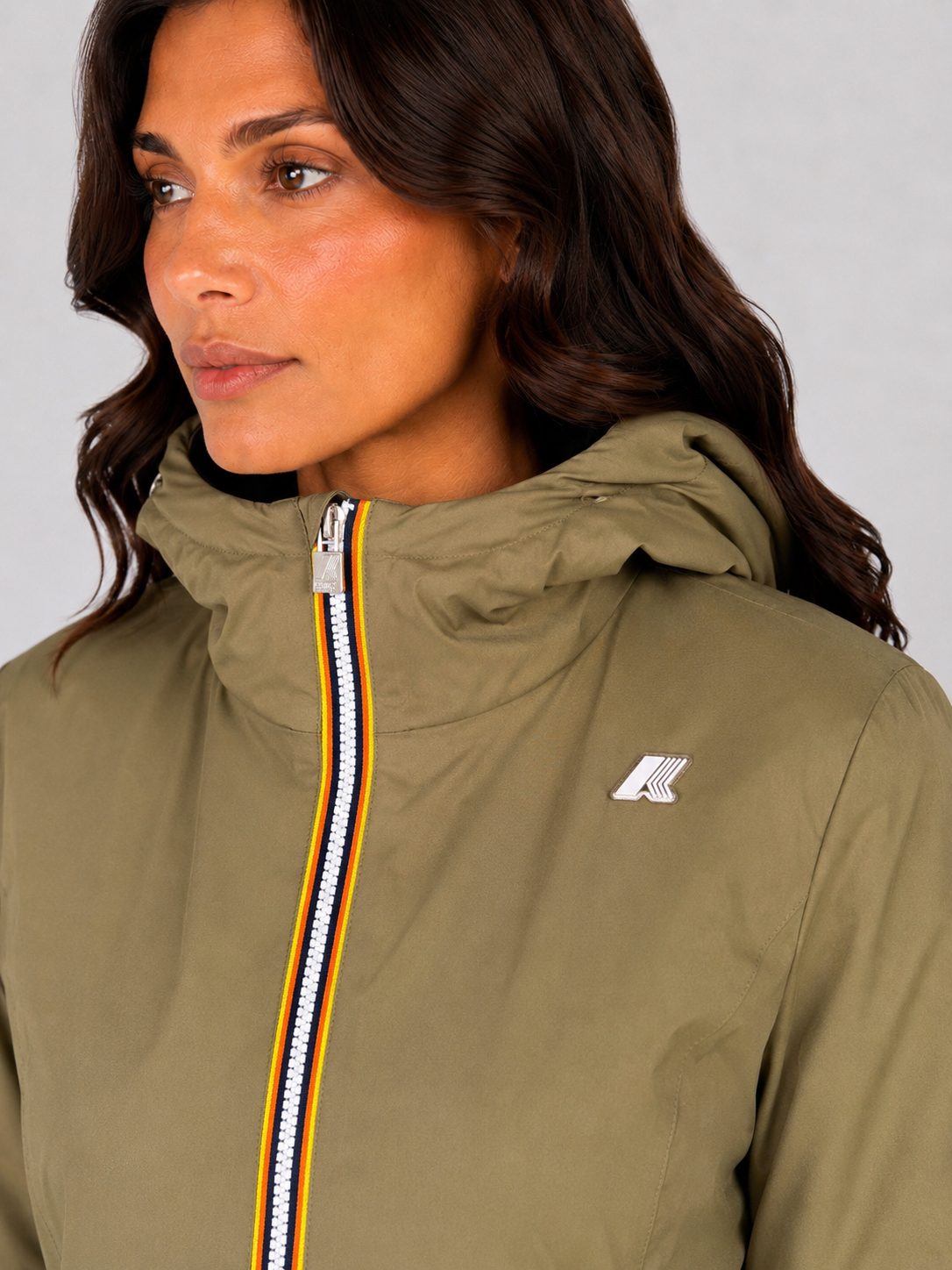 K-WAY GIUBBOTTO DONNA LILY STRETCH THERMO DOUBLE GREEN ARMY BLACK PURE