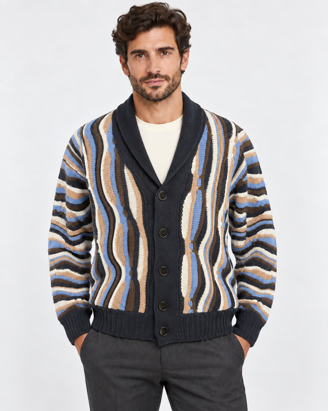 Lorenzoni Cardigan uomo multicolore con collo a scialle