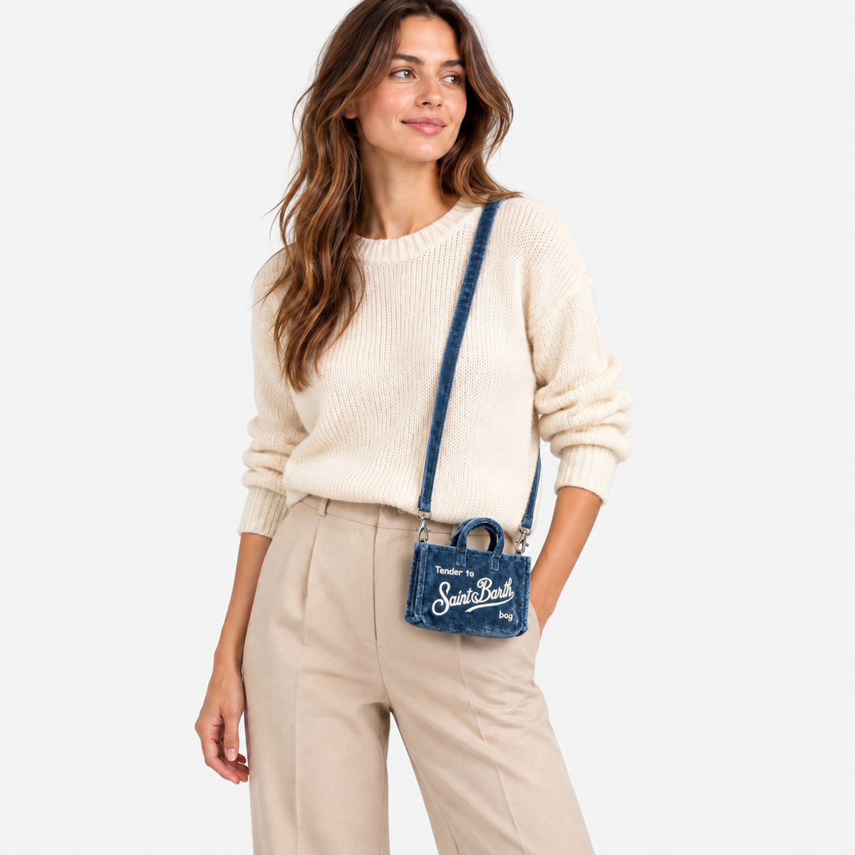 MC2 Saint Barth Phone Bag Donna in Velluto Blu con Tracolla