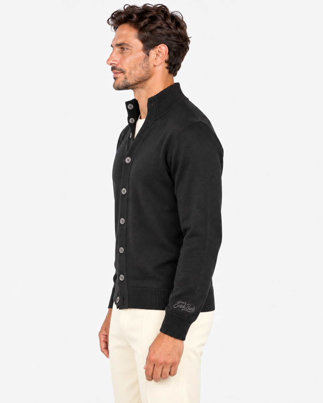 MC2 Saint Barth Cardigan Uomo Black in Lana Merinos Extrafine