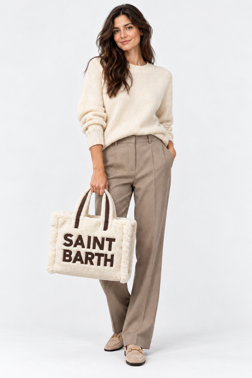 MC2 Saint Barth Borsa Donna Colette Teddy Panna con Logo Marrone