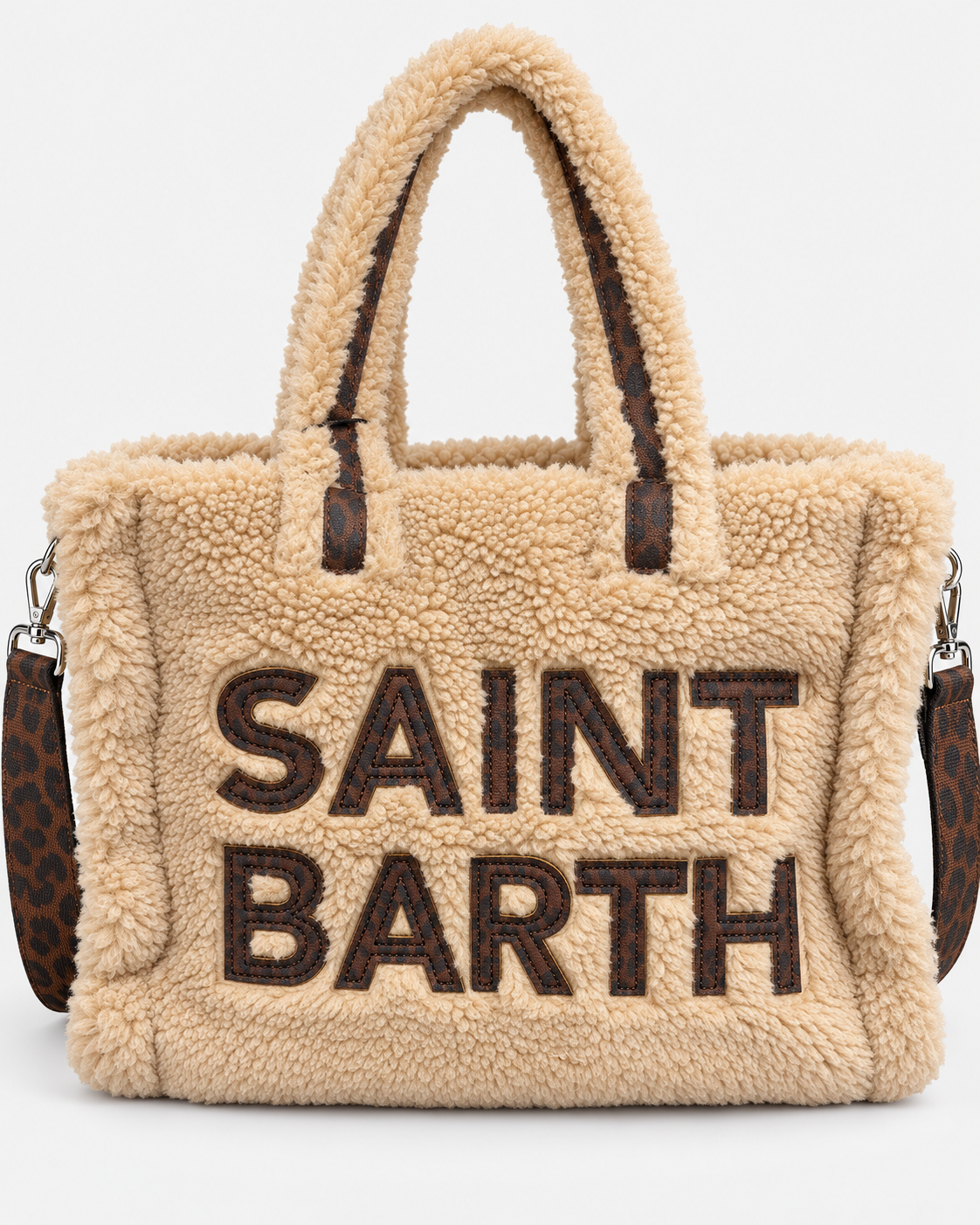 MC2 Saint Barth Borsa Donna Colette Teddy Beige Maxi Logo Leopard