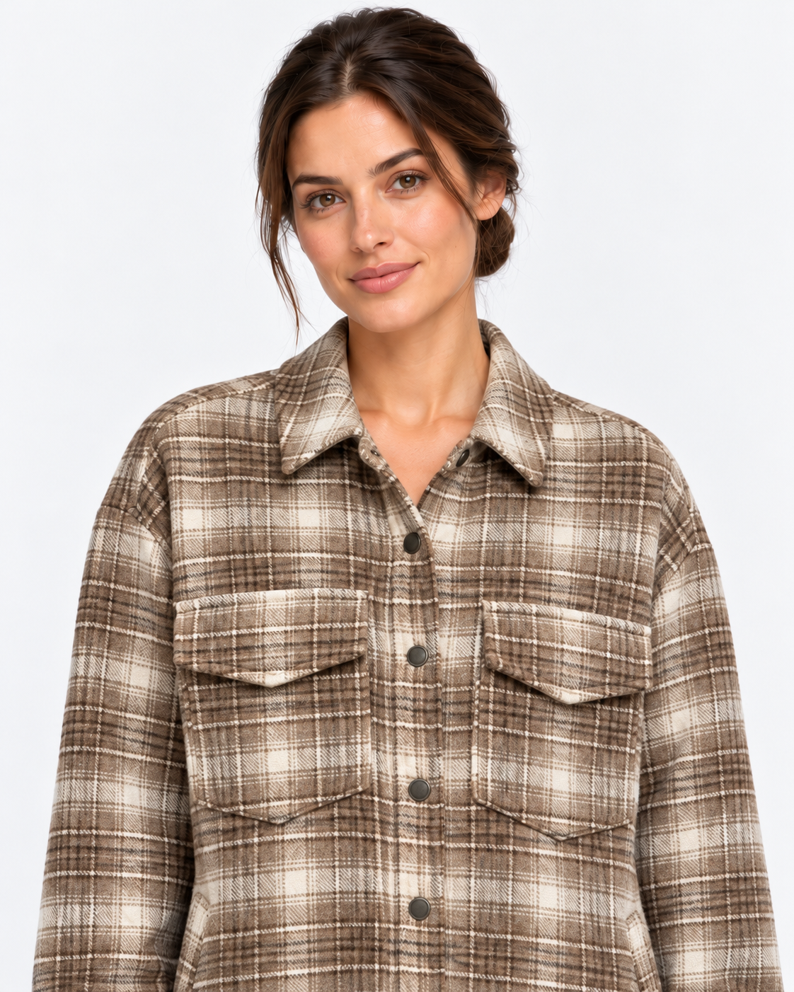 MC2 Saint Barth Giacca Camicia Donna Cambry Tartan Marrone e Panna