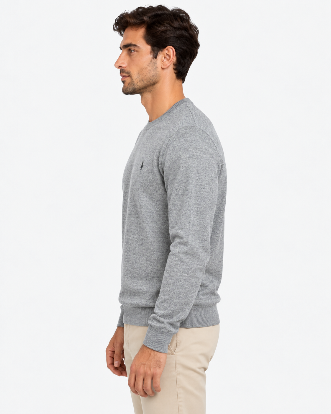 Polo Ralph Lauren Maglione Uomo Girocollo in Pura Lana Grigio Chiaro