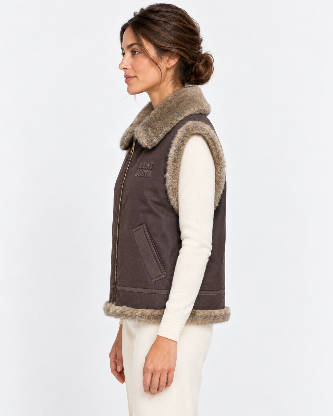 MC2 Saint Barth Gilet Donna Hesketh Marrone Scuro