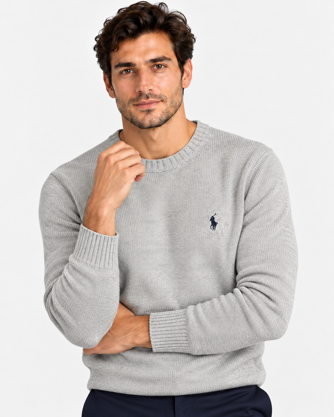 Polo Ralph Lauren Maglione Uomo Girocollo in Cotone Grigio