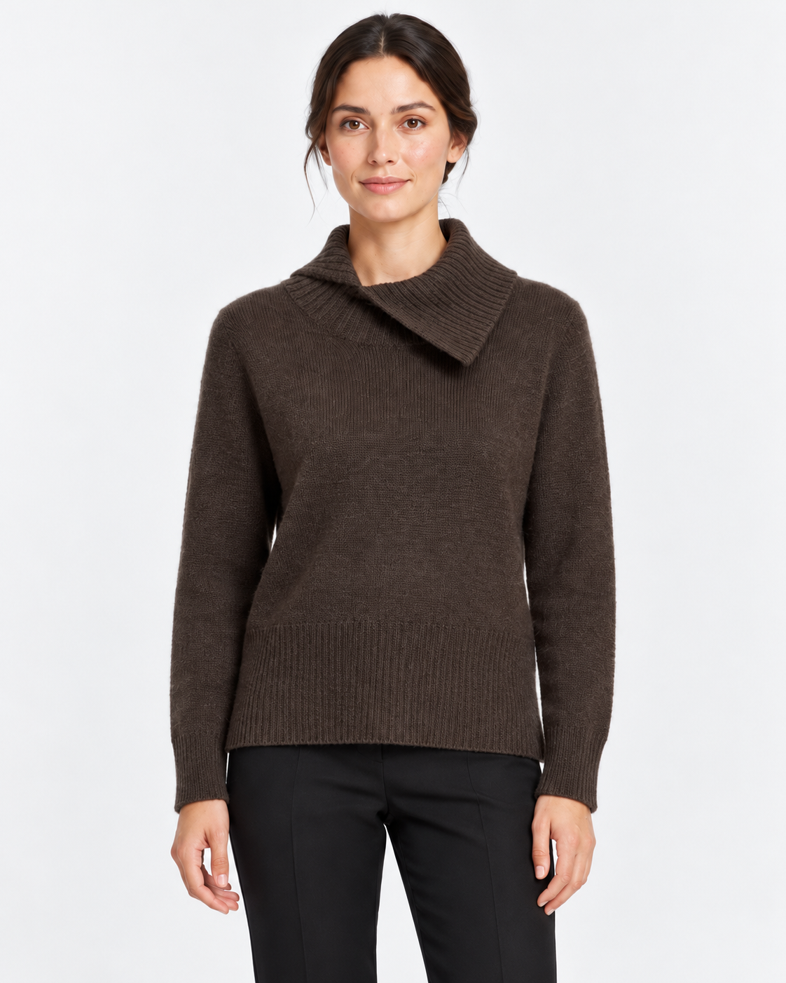 Gran Sasso Maglia Donna Marrone in Cashmere con Collo Asimmetrico