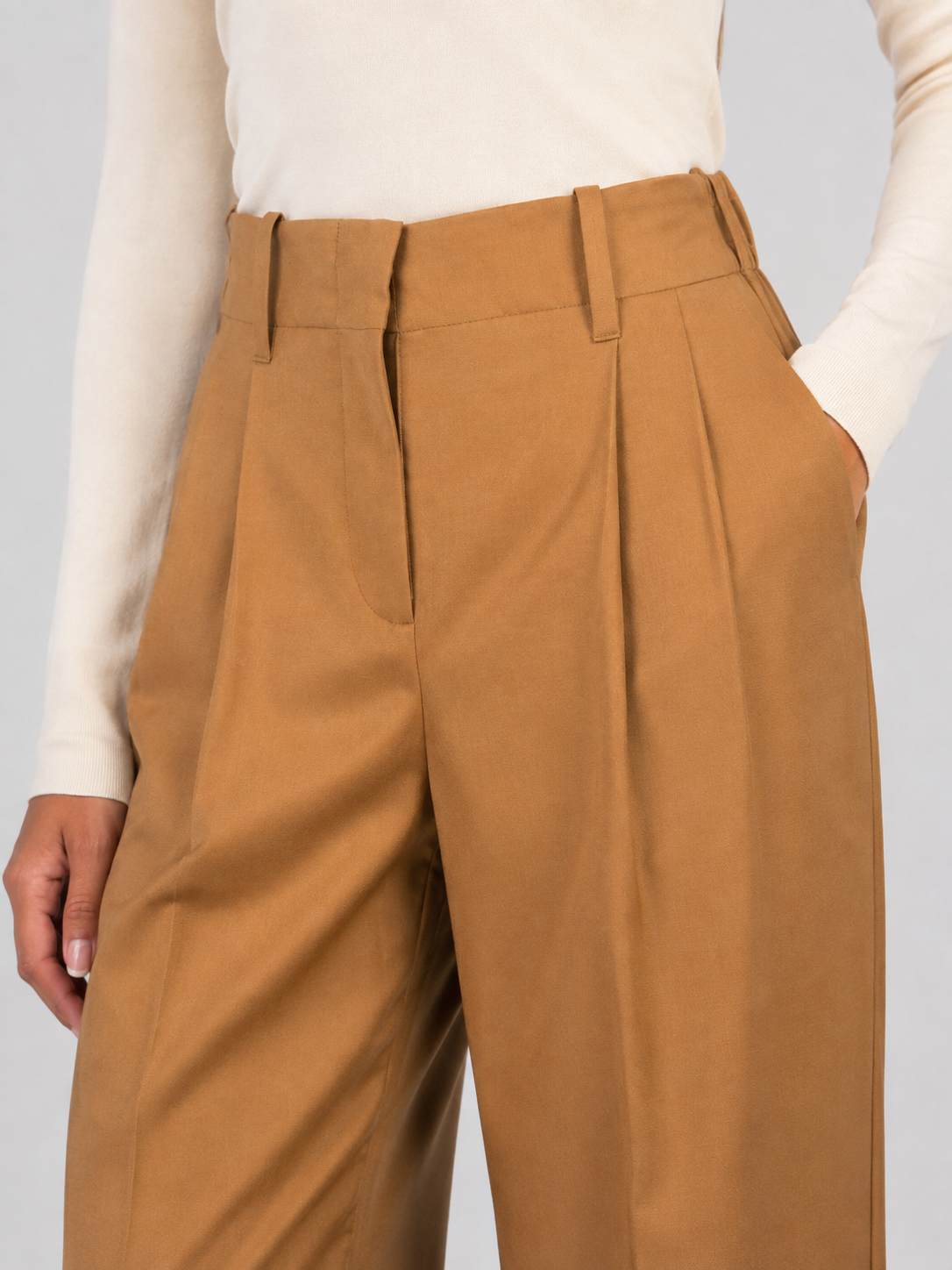 Herno Pantalone Donna Wide Leg Cammello con Pince