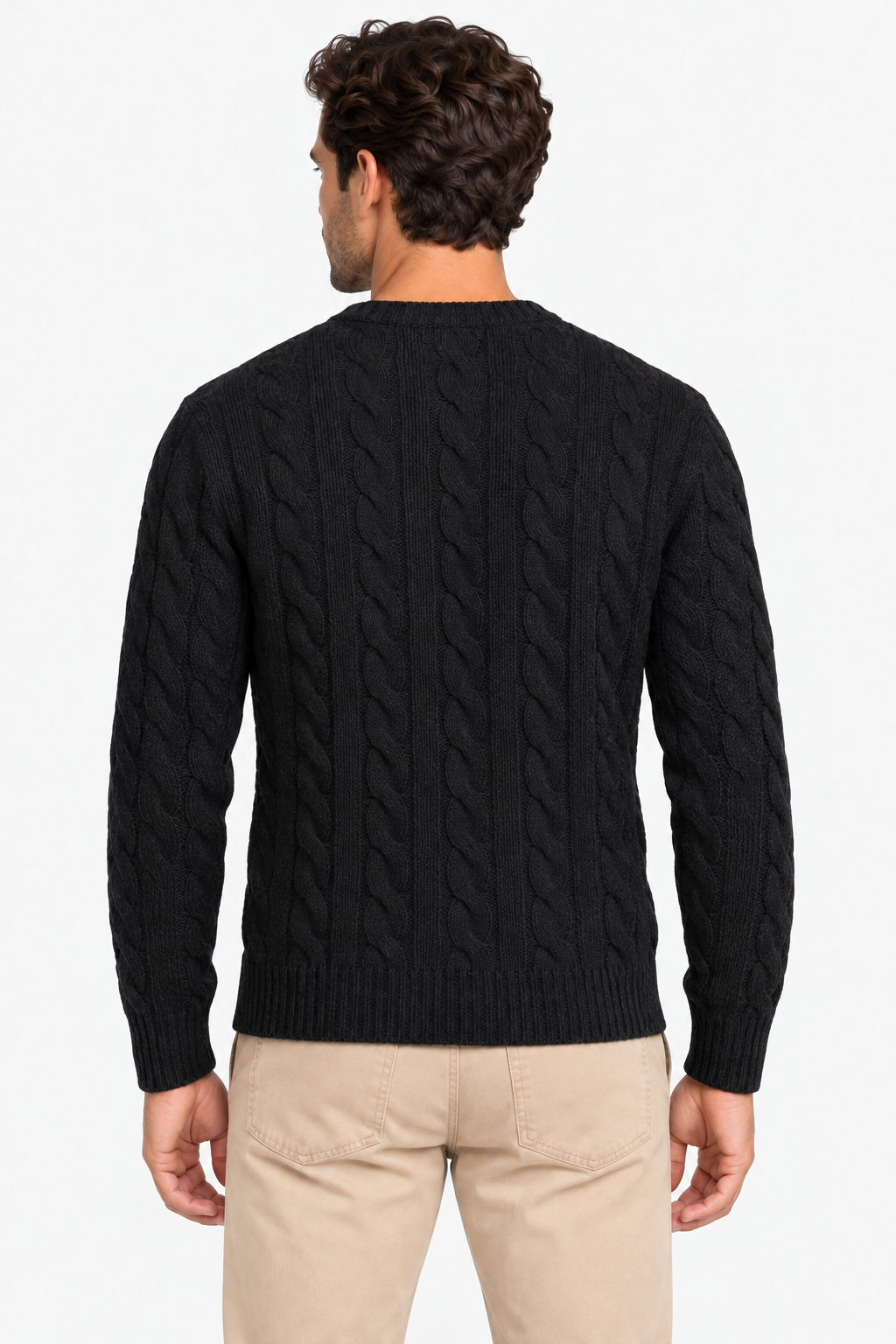 Polo Ralph Lauren Maglia Uomo a Trecce Nera in Lana e Cashmere