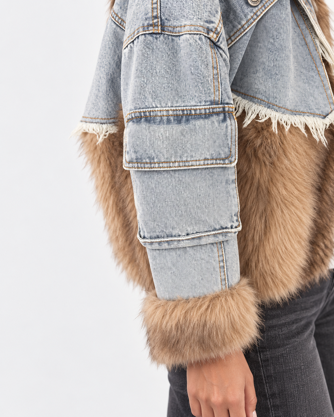 Dixie giubbotto donna in denim chiaro ed ecopelliccia