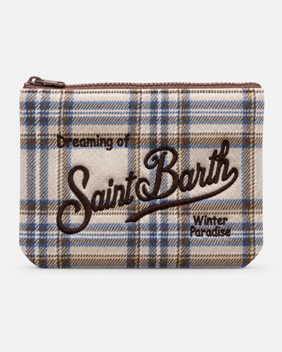 MC2 Saint Barth Pochette Donna Aline Wool Tartan Panna e Azzurro