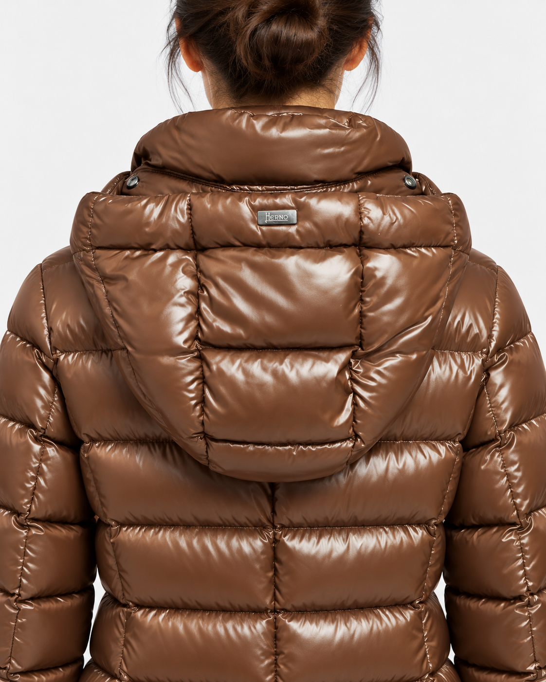 Herno Piumino Donna in Nylon Lucido Testa di Moro con Cappuccio