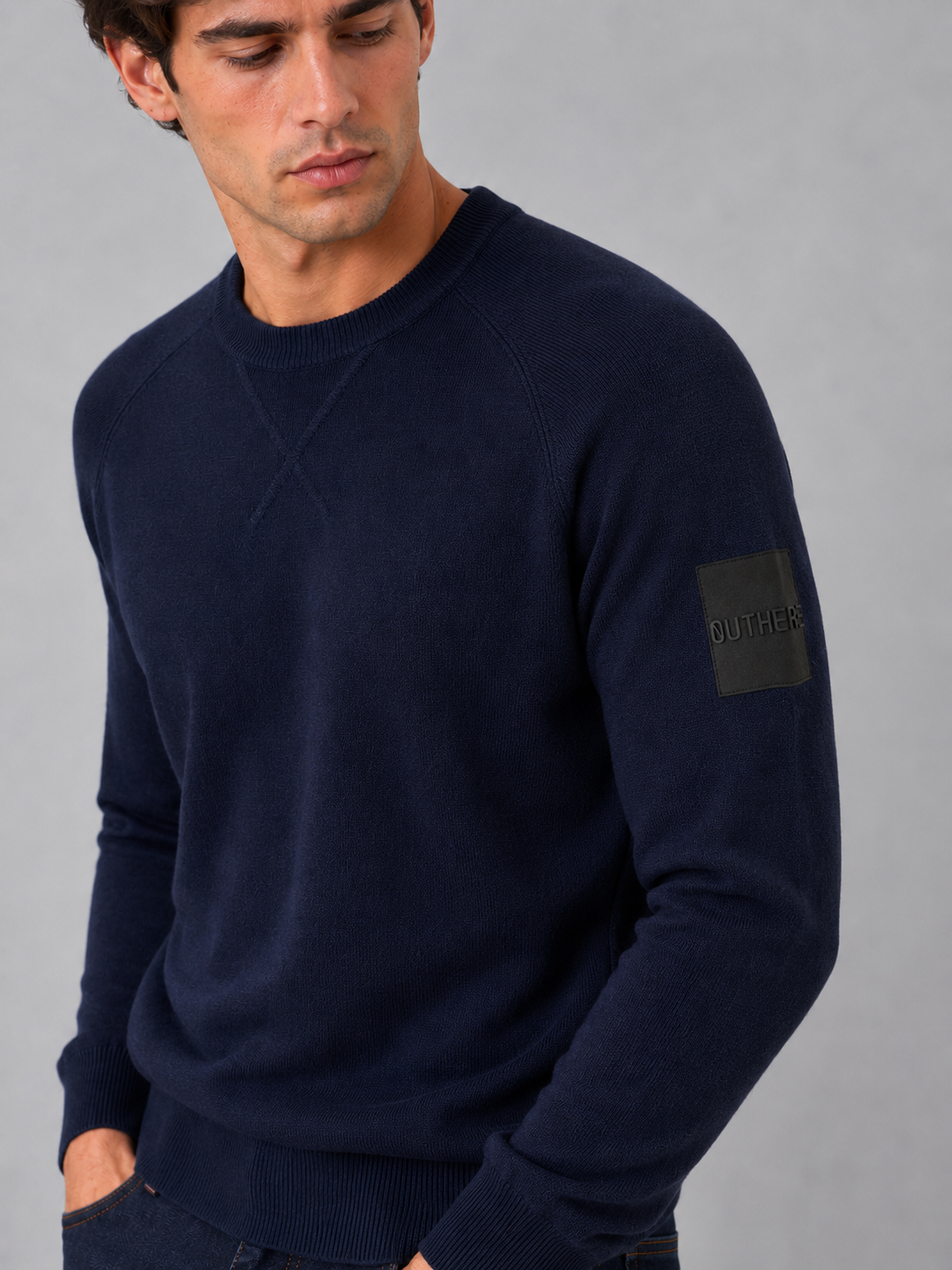 Outhere maglione girocollo uomo woodveil in misto lana blue navy