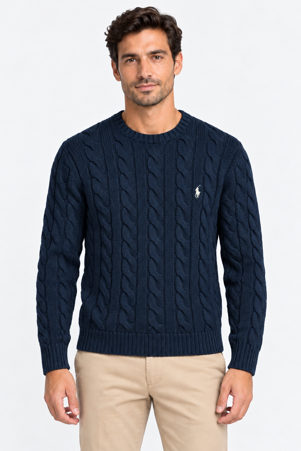 Polo Ralph Lauren Maglia Uomo a Trecce Navy in Cotone