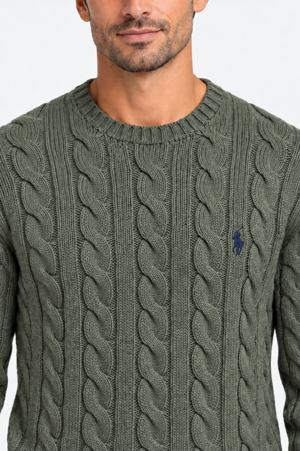 Polo Ralph Lauren Maglia Uomo a Trecce Green in Cotone