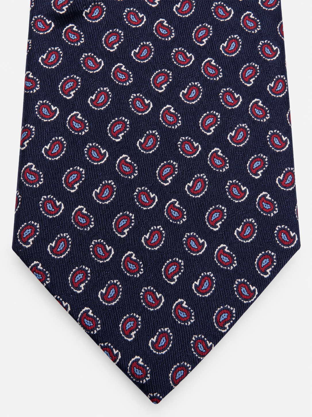 Blue and red paisley print silk tie
