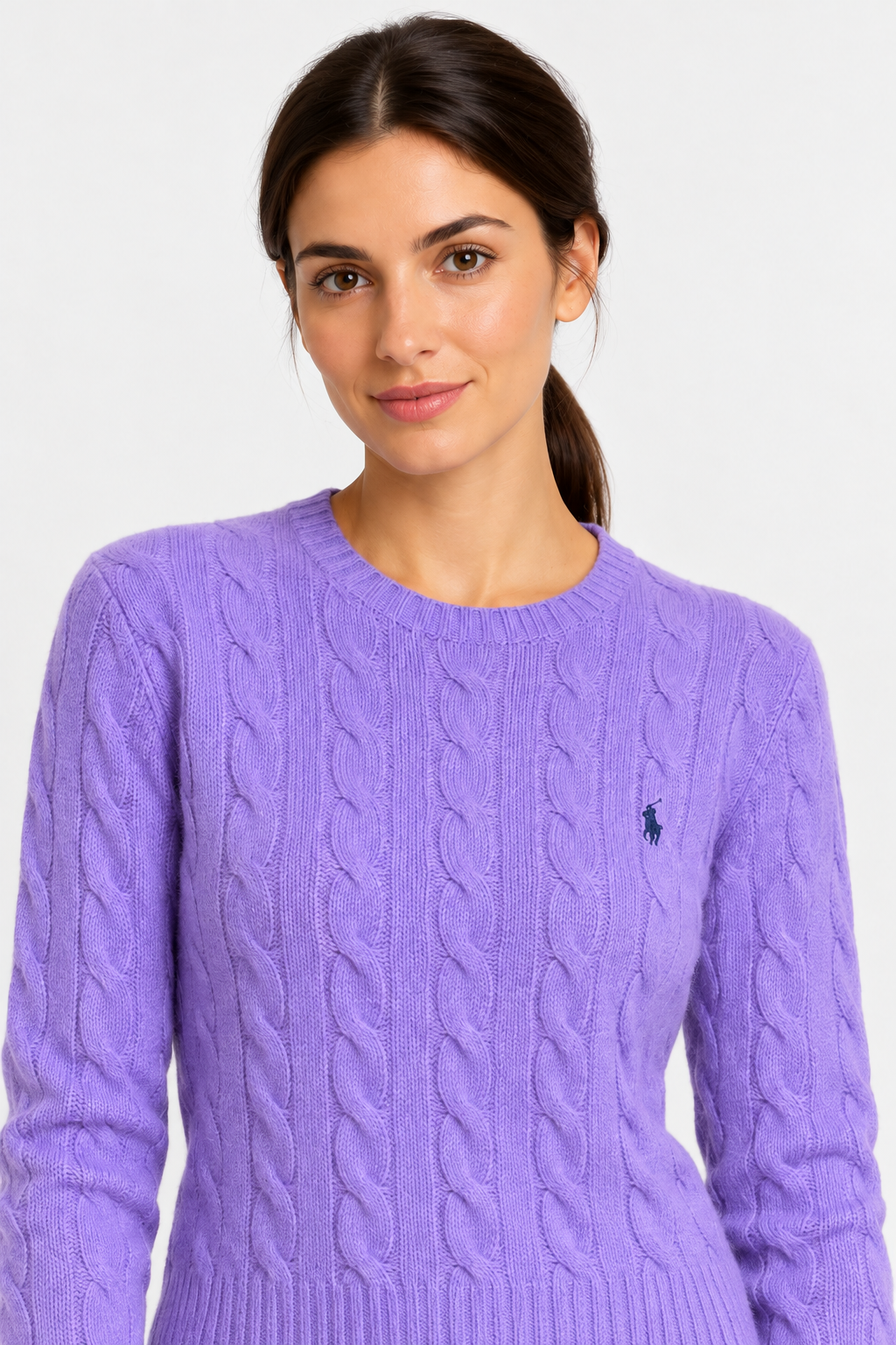 polo ralph lauren Maglione donna girocollo in lana e cashmere a trecce