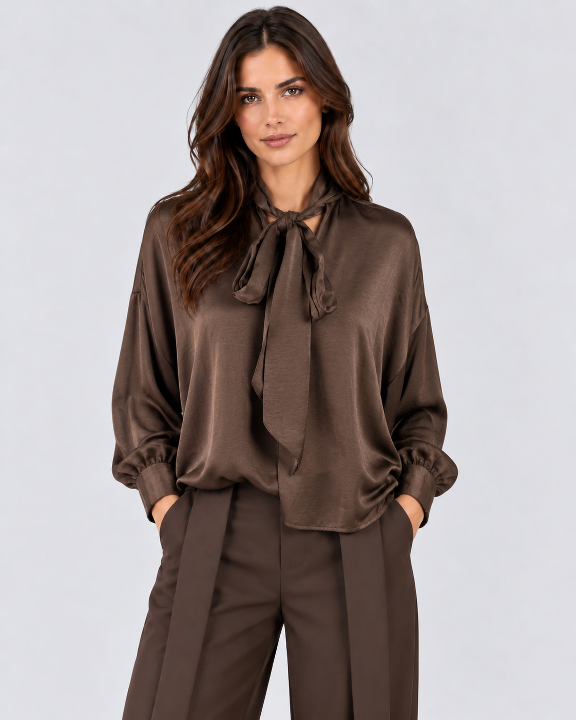 Dixie Blusa Donna con Fiocco in Raso Brown