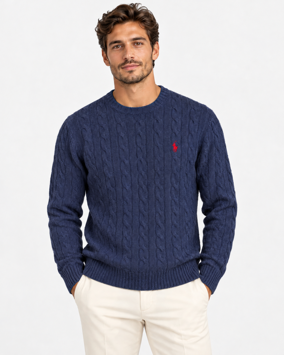 Polo Ralph Lauren Maglia Uomo Navy in Lana e Cashmere a Trecce
