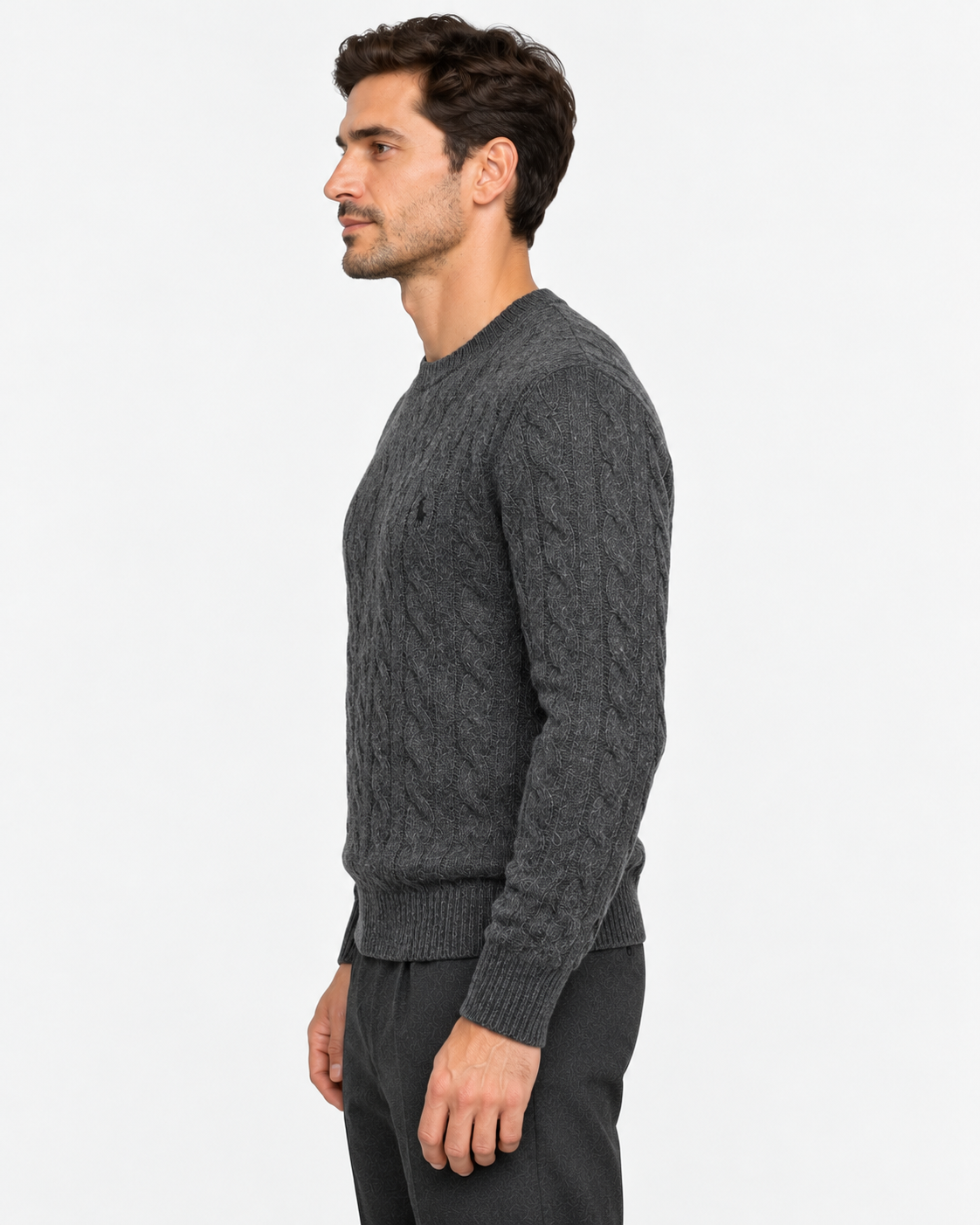 Polo Ralph Lauren Maglia Uomo a Trecce Antracite in Lana e Cashmere