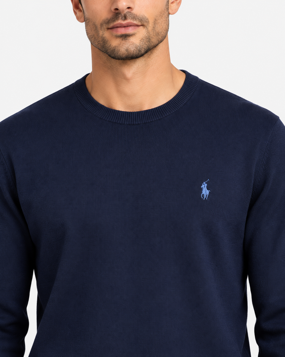 Polo Ralph Lauren Maglione Uomo Girocollo in Cotone Blu Slim Fit