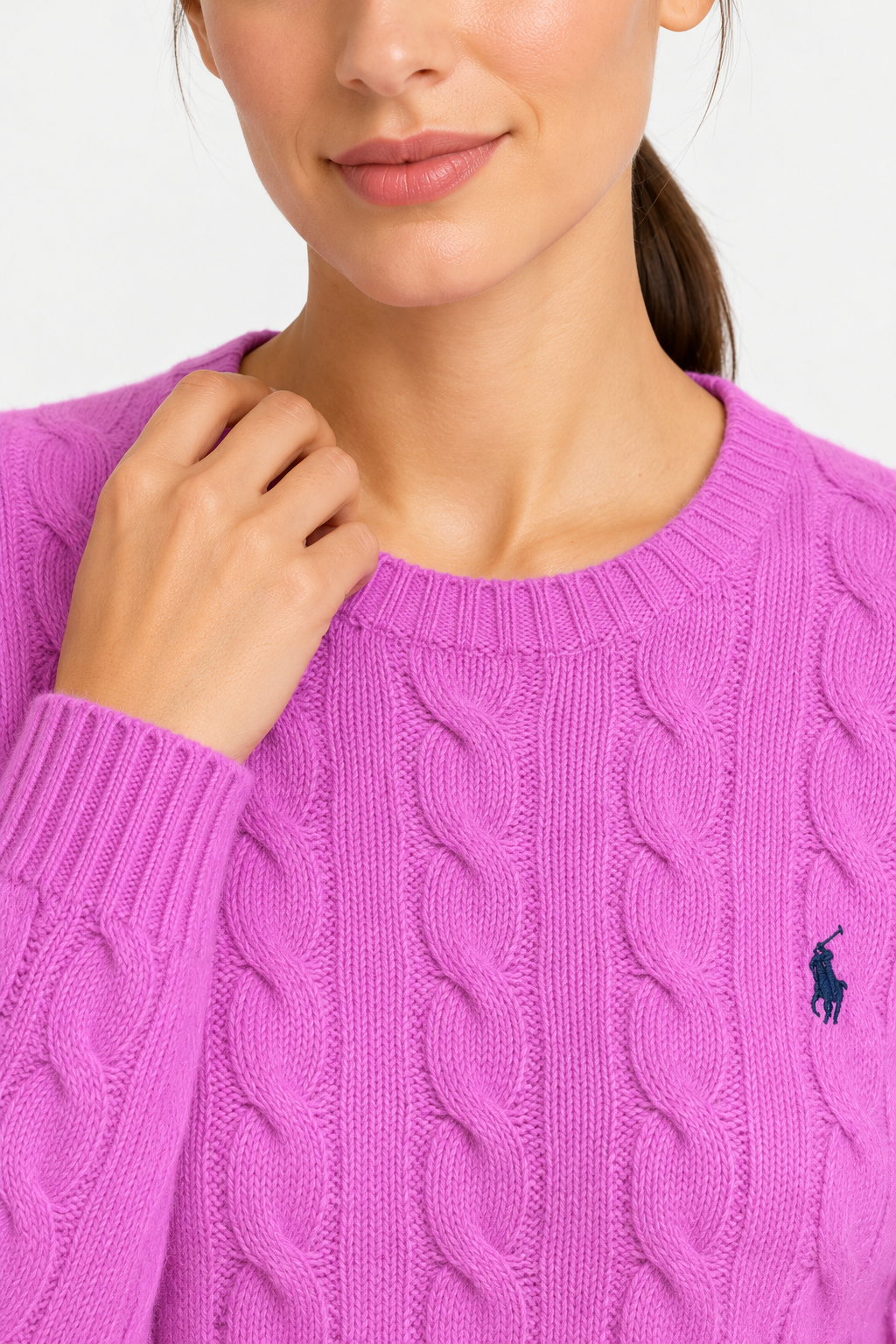 polo ralph lauren Maglione donna girocollo in lana e cashmere a trecce