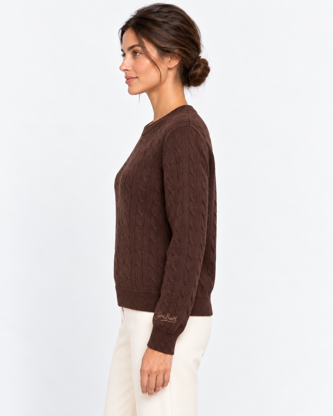 MC2 Saint Barth Maglia Donna Sorbonne a Trecce in Lana Marrone