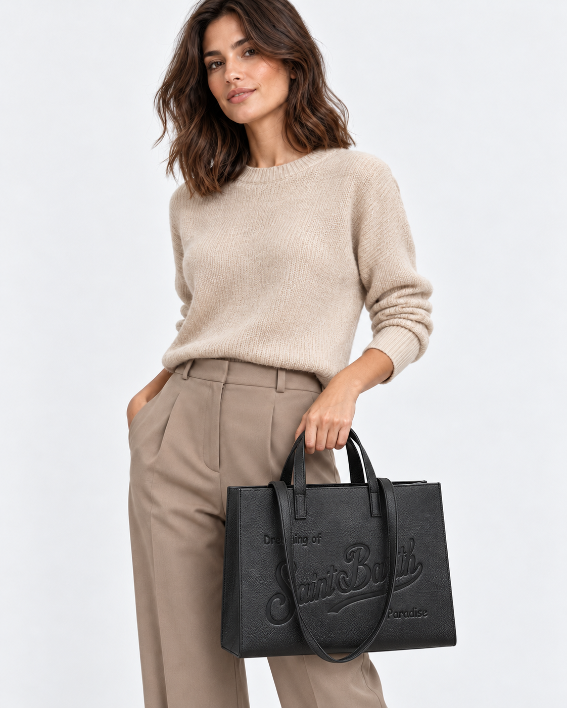 MC2 Saint Barth Borsa Donna Jour Bag Saffiano Leather Nera a Mano e a Spalla