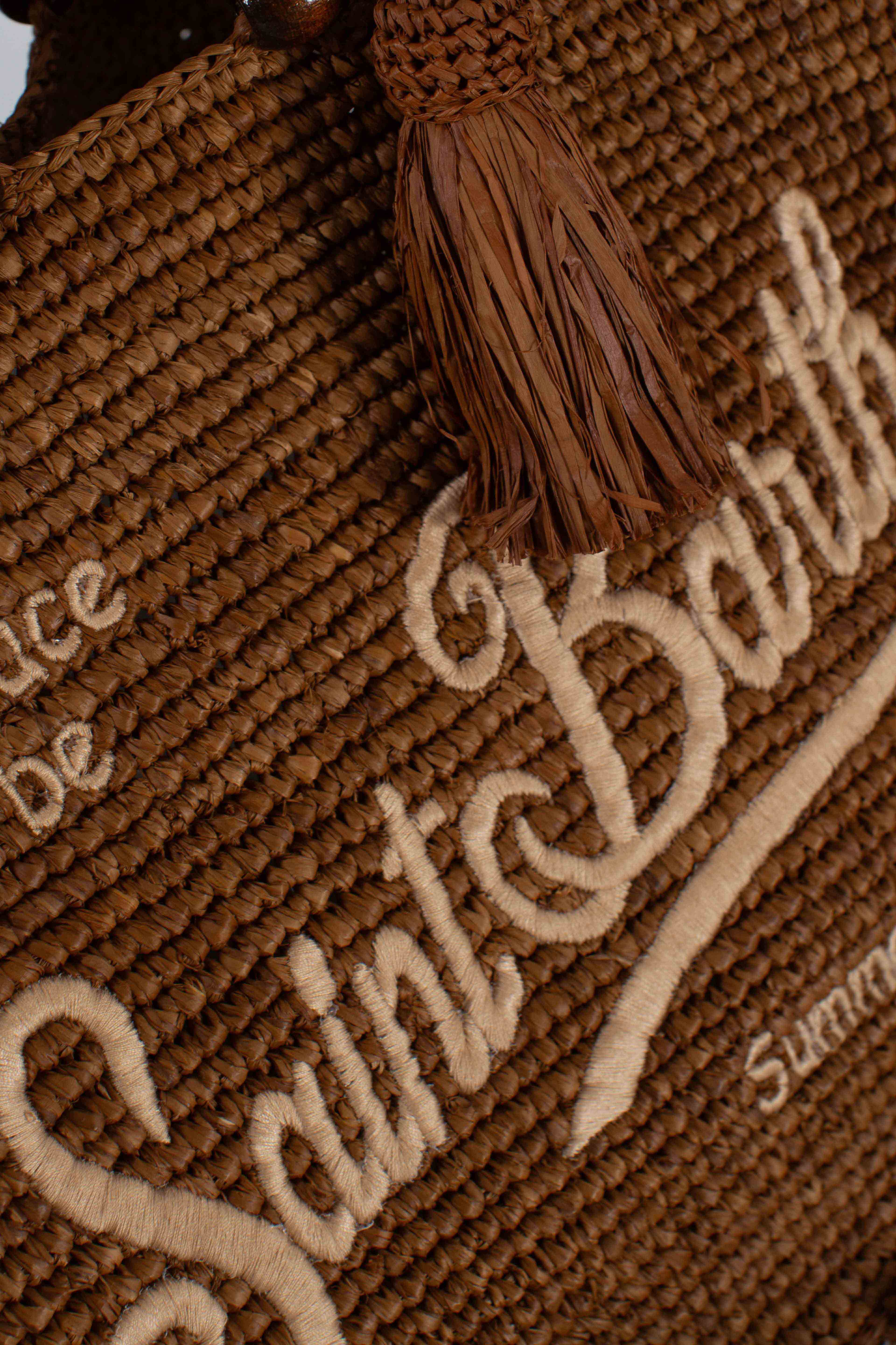 Borsa Colette in rafia marrone con perline e logo ricamato