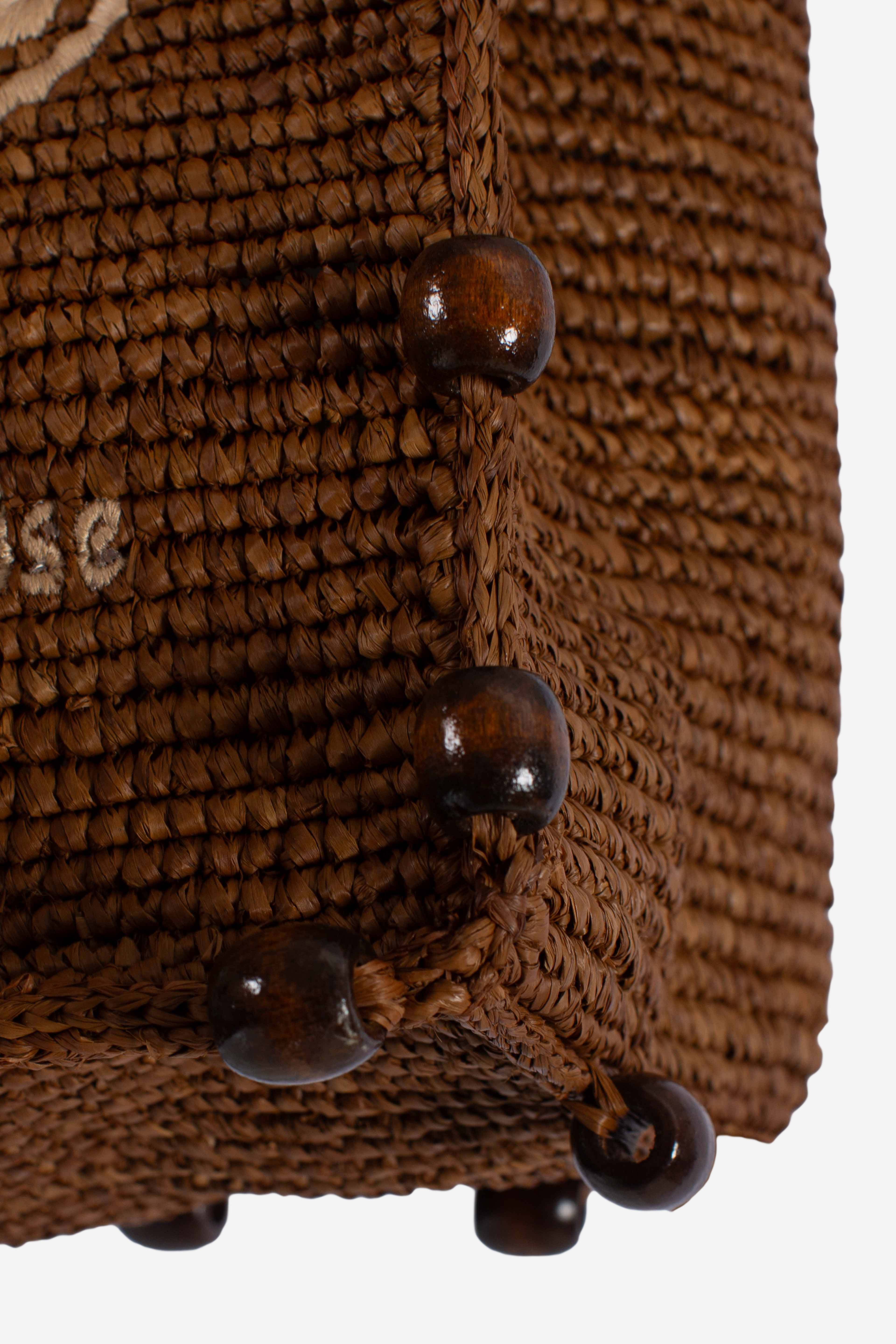 Borsa Colette in rafia marrone con perline e logo ricamato