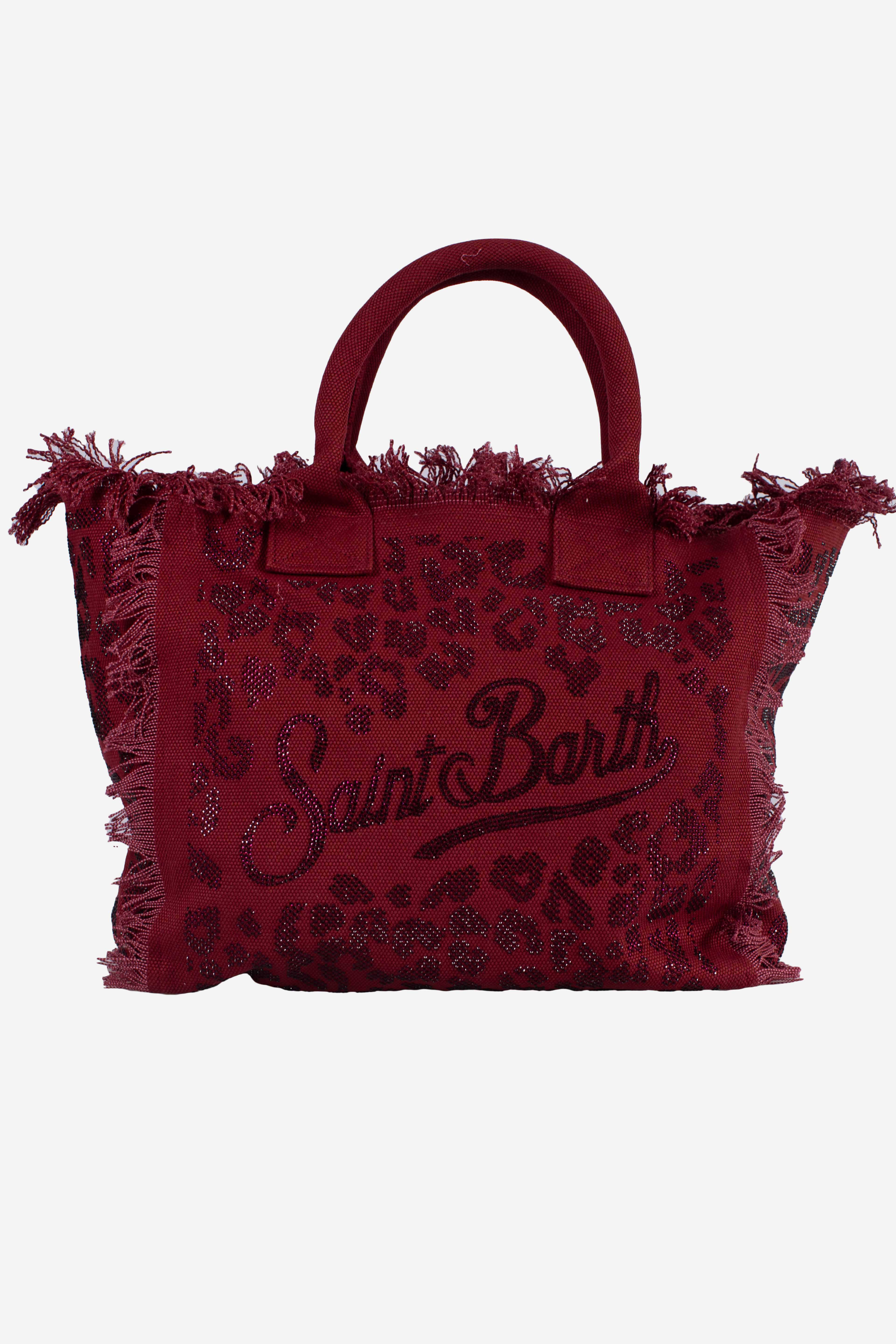 Borsa Vanity regular in canvas leopardato con strass