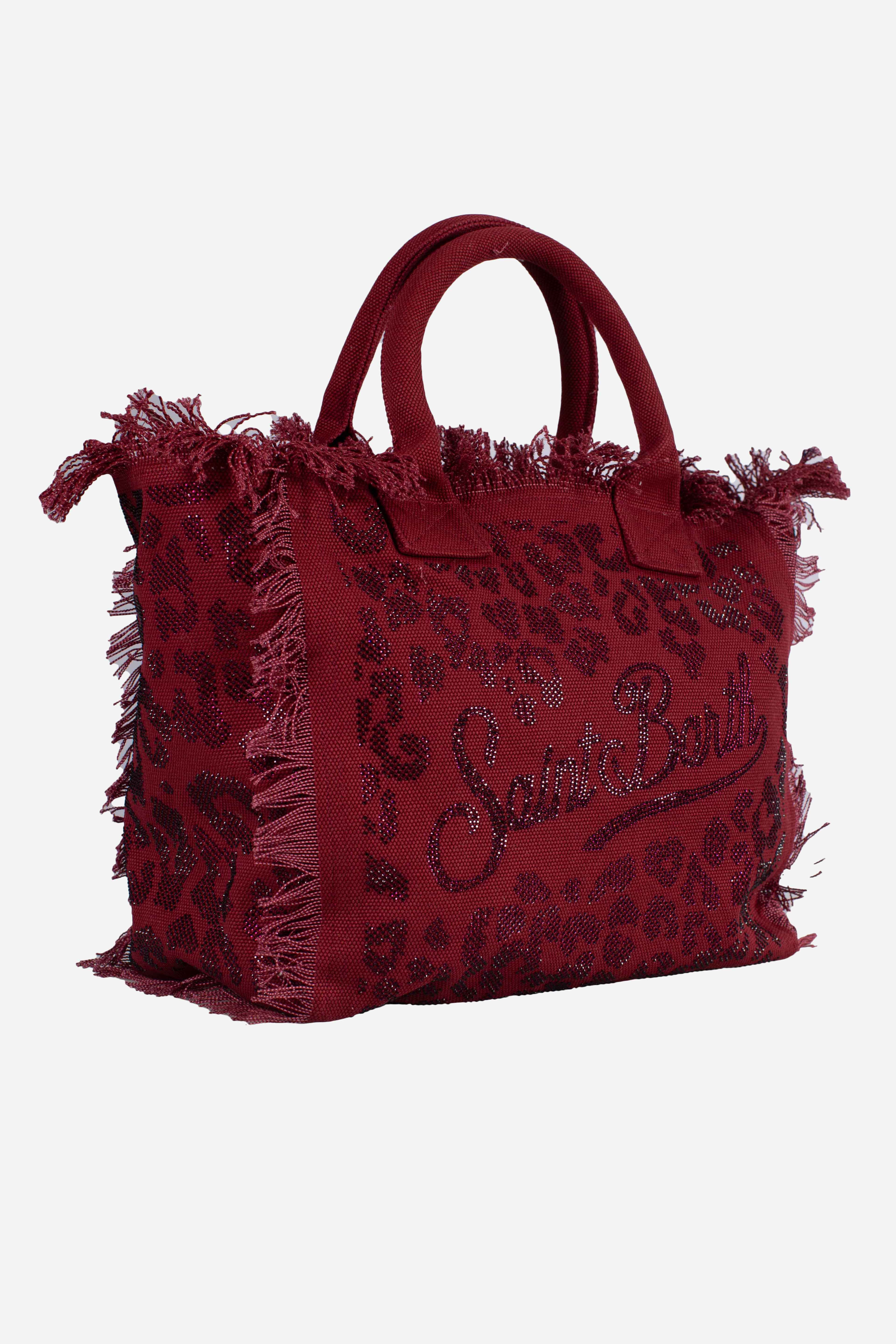 Borsa Vanity regular in canvas leopardato con strass