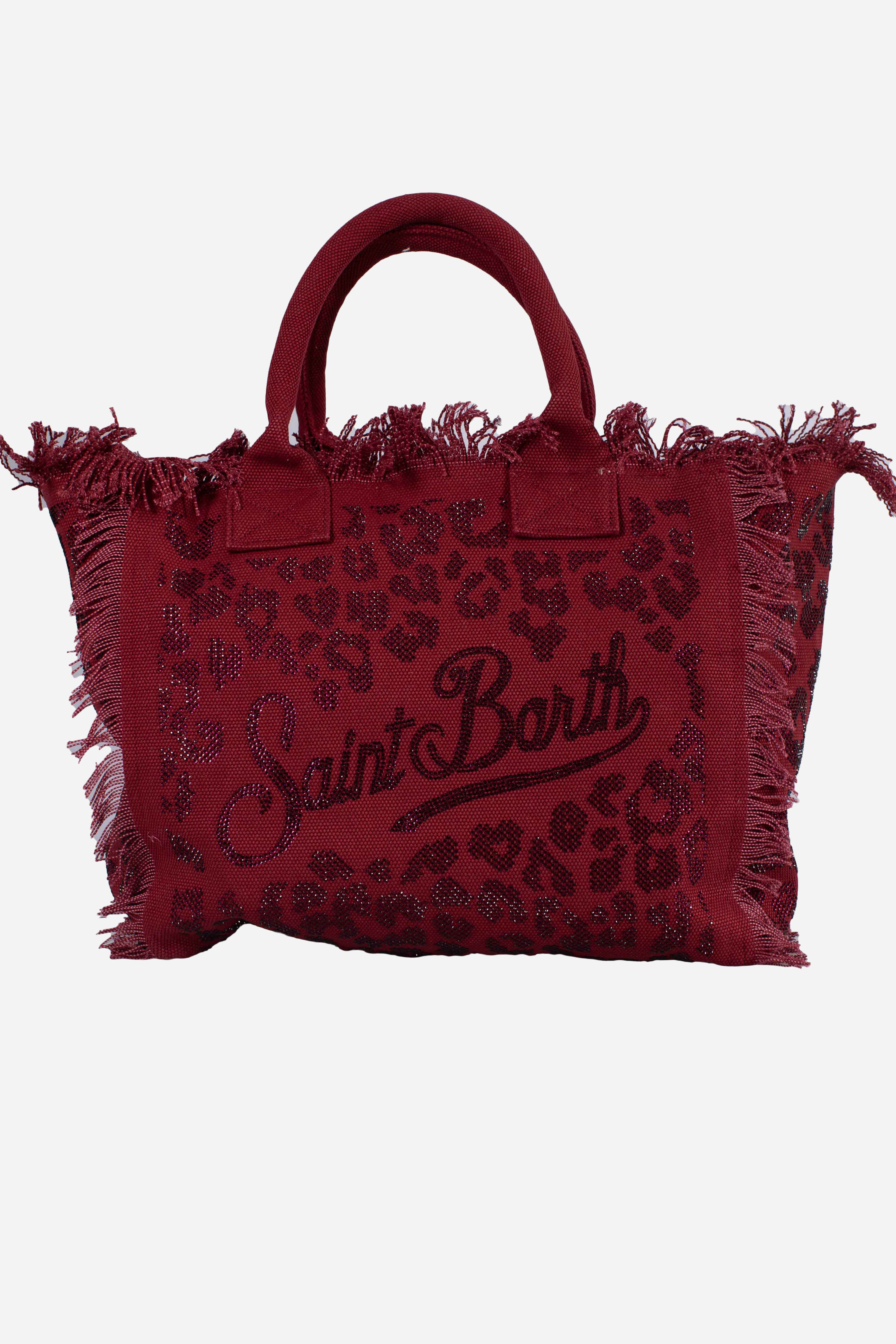 Borsa Vanity regular in canvas leopardato con strass