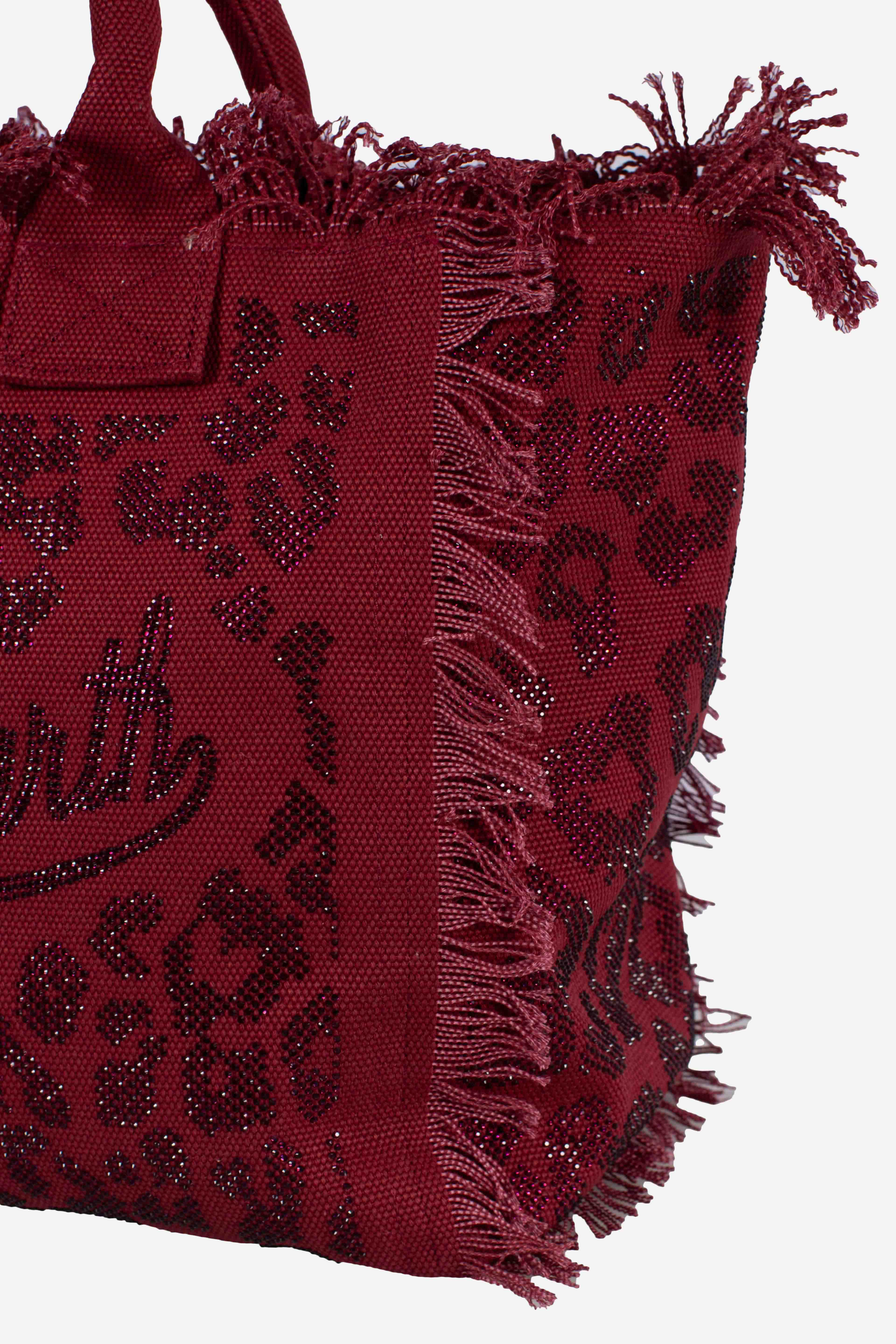 Borsa Vanity regular in canvas leopardato con strass