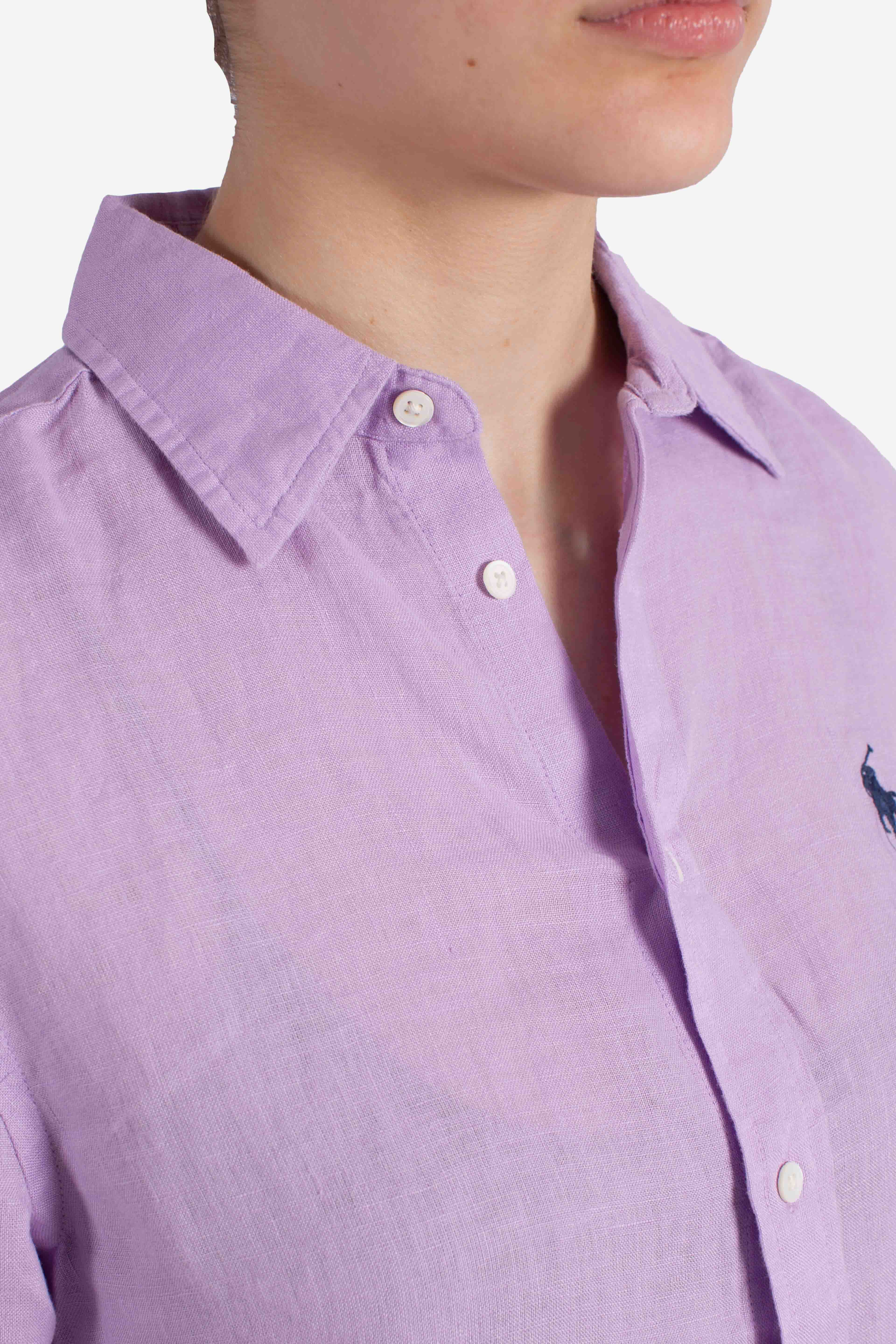 Camicia in lino classic fit purple