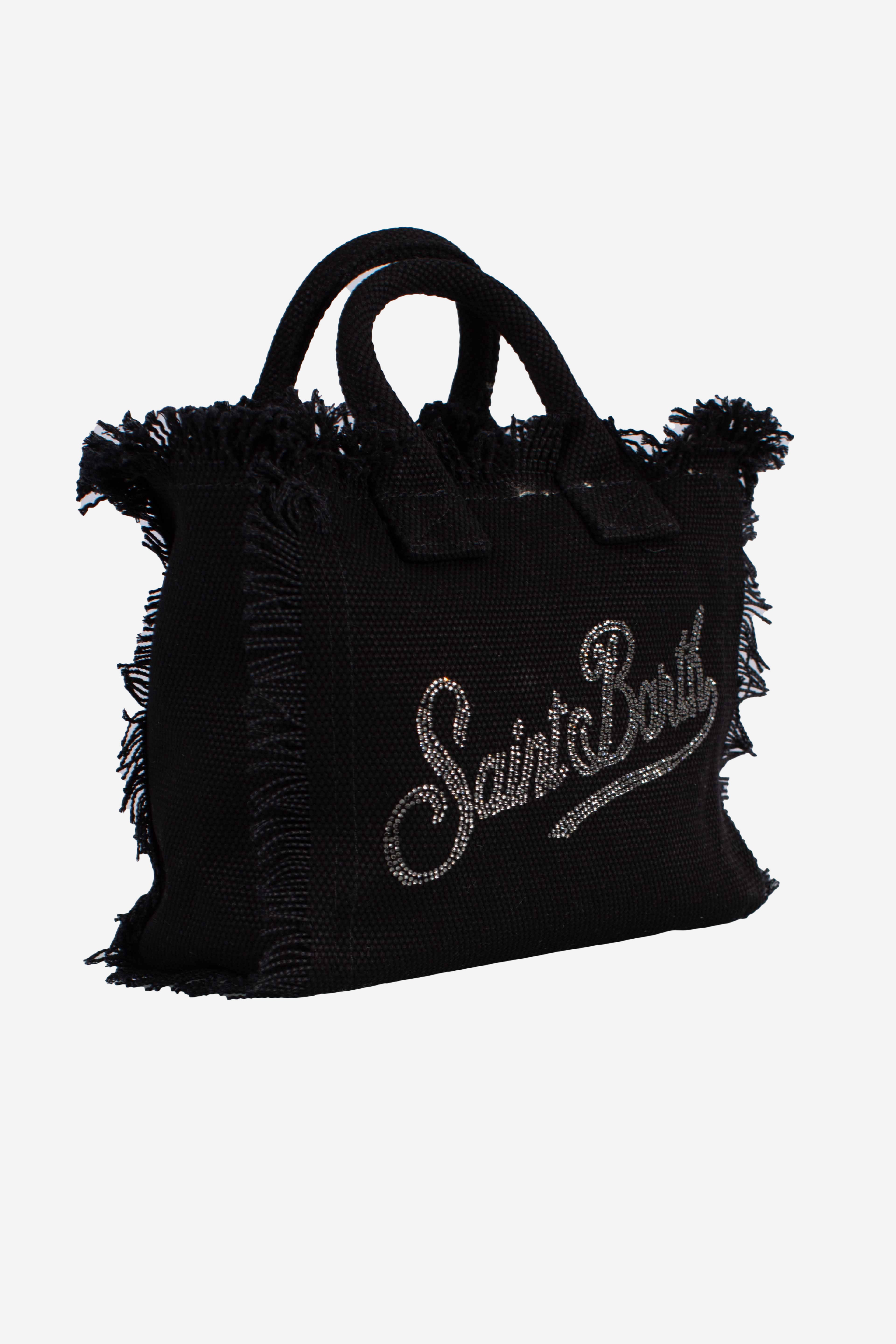 Borsa Vanity mini in canvas black con logo in strass