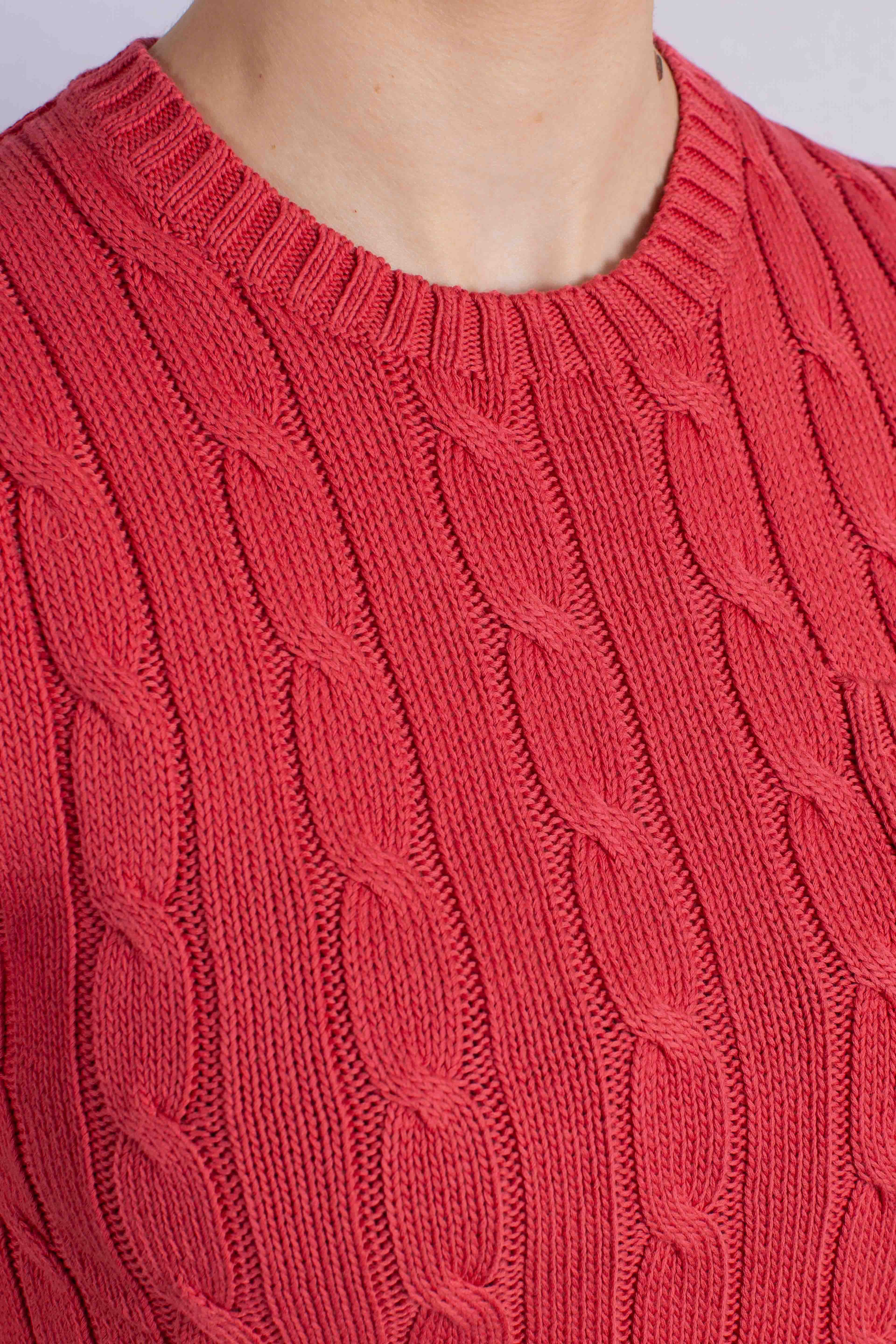 Maglia a maniche corte in cotone a trecce red
